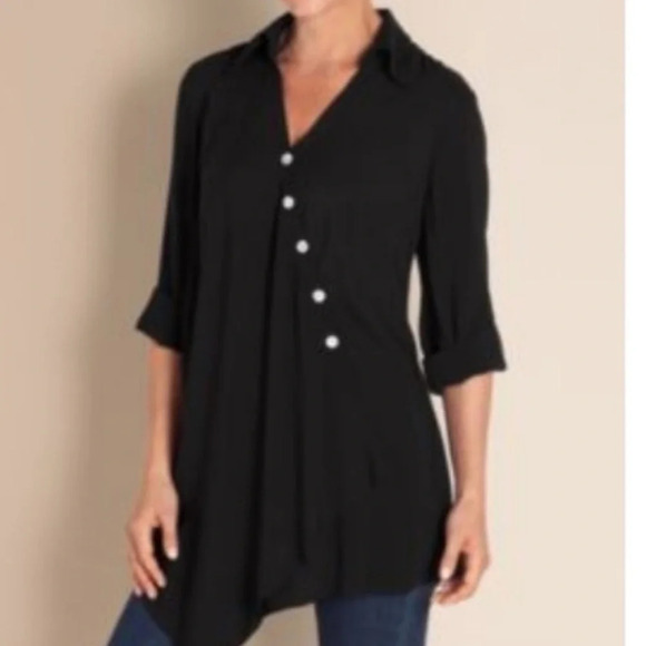 Soft Surroundings | Asymmetrical Knot Buttoned Crossover Blouse - Picture 7 of 7